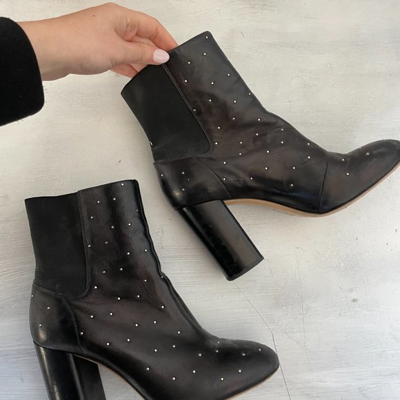 Rag & Bone Agnes Studded Pull-on Bootie Lamb Nappa Leather Chunky Heel Round Toe - Picture 6 of 9